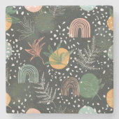 Modern Abstract Terrazzo & Botanical Collage ストーンコースター (正面)