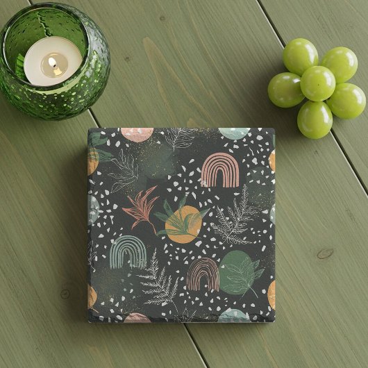 Modern Abstract Terrazzo & Botanical Collage ストーンコースター