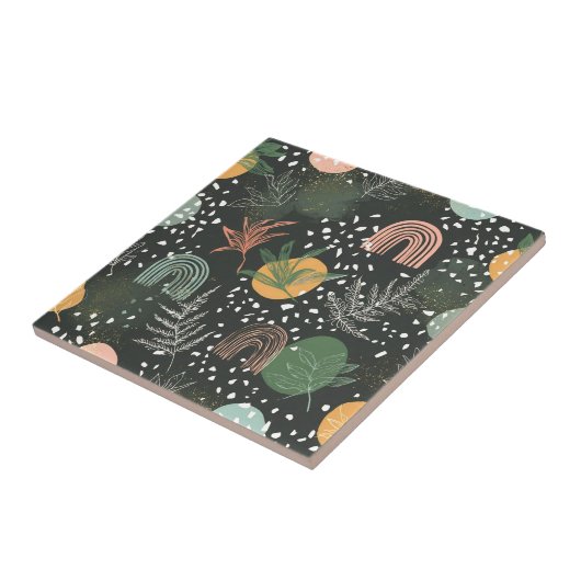 Modern Abstract Terrazzo & Botanical Collage タイル (側面)