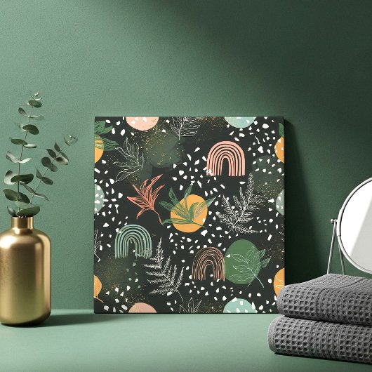 Modern Abstract Terrazzo & Botanical Collage タイル