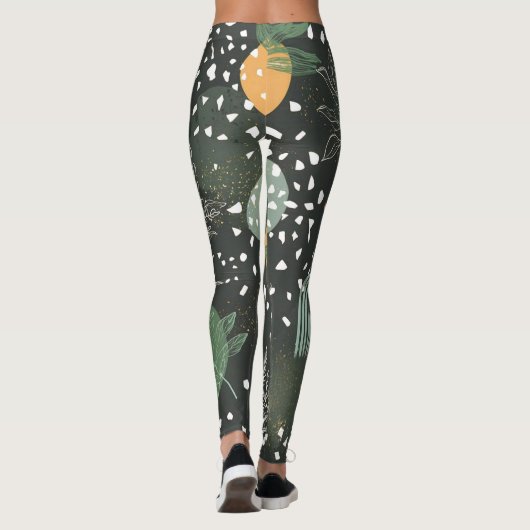Modern Abstract Terrazzo & Botanical Collage  レギンス (裏面)