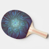 Modern Abstract Trendy Blue Flower Fractal Art 卓球ラケット (横)