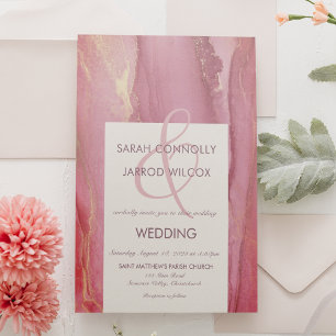 Modern Abstract Viva Magenta Wedding 招待状