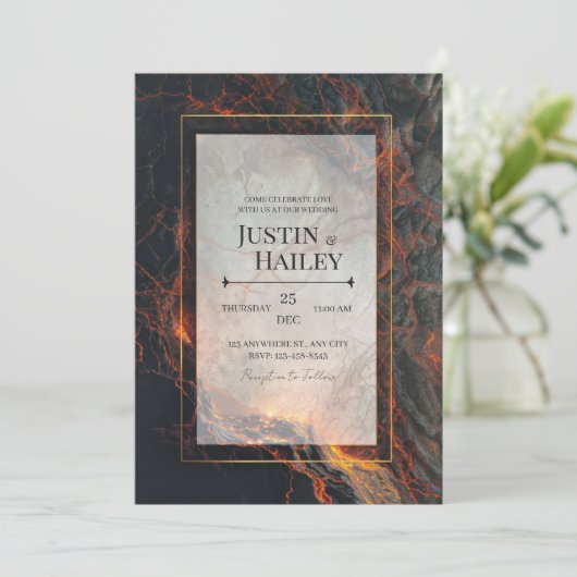 Modern Abstract Volcanic Magma Gilded Wedding 招待状 (スタンド正面)