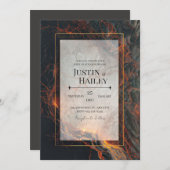 Modern Abstract Volcanic Magma Gilded Wedding 招待状 (正面/裏面)