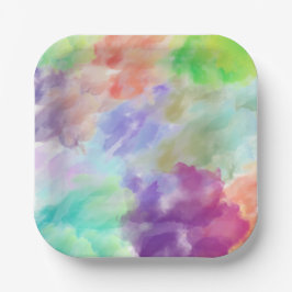 Modern Abstract Watercolor Clouds Colorful Pastel  ペーパープレート