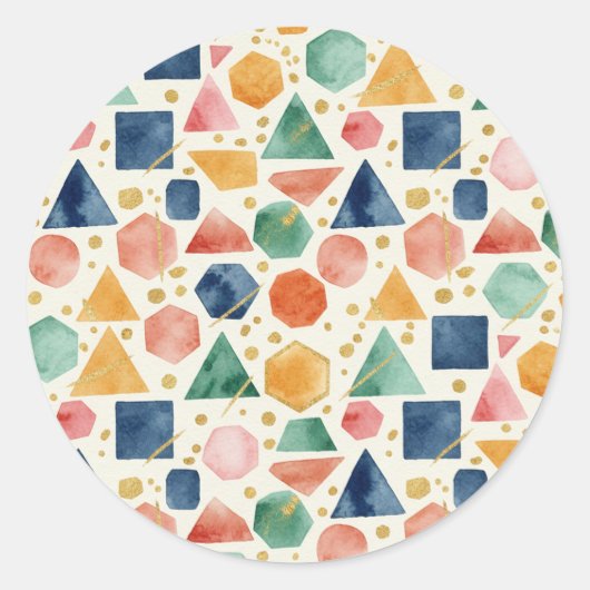 Modern Abstract Watercolor Geometric Shapes & Gold ラウンドシール (正面)