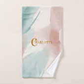 Modern Abstract Watercolor Wash Sage & Blush  バスタオルセット (ハンドタオル)