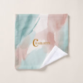 Modern Abstract Watercolor Wash Sage & Blush  バスタオルセット (ウォッシュタオル)