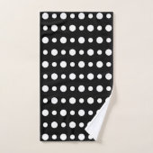 Modern Abstract White Polka Dots on Black バスタオルセット (ハンドタオル)