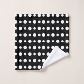 Modern Abstract White Polka Dots on Black バスタオルセット (ウォッシュタオル)