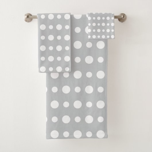 Modern Abstract White Polka Dots on Silver Gray バスタオルセット (インサイチュ)
