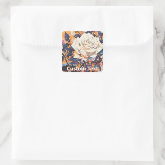Modern Abstract White Rose Custom スクエアシール (バッグ)