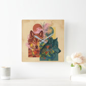 Modern Abstract Wolf & Nature Square Wall Clock スクエア壁時計 (ホーム)