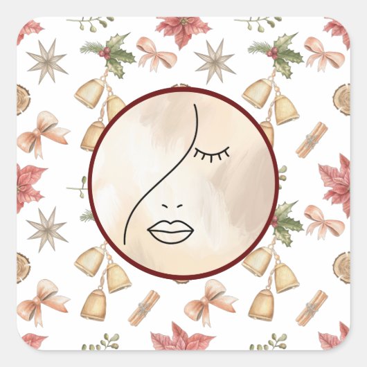 Modern Abstract Woman Beauty Face Logo  スクエアシール (正面)