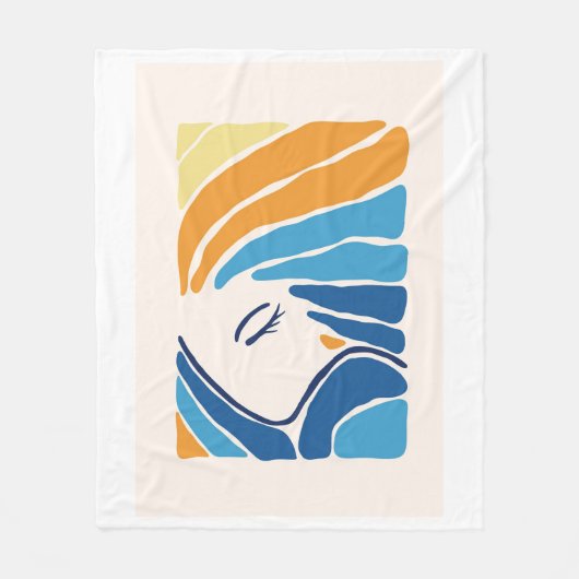 Modern Abstract Woman Face Fleece Blanket  フリースブランケット (正面)