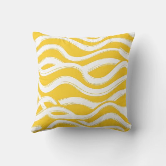 Modern Abstract Yellow Wavy Brushstroke Pattern  クッション (裏面)