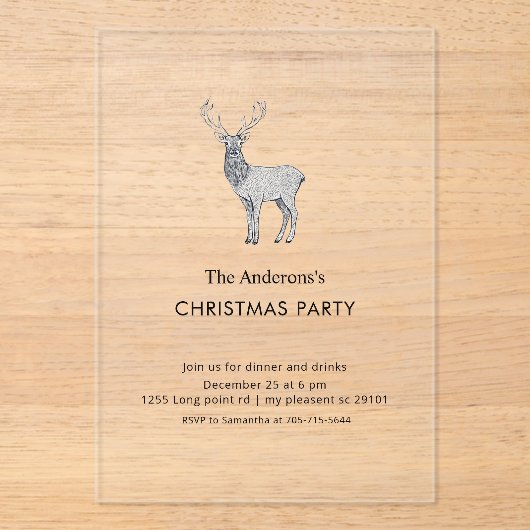 Modern Acrylic Reindeer Christmas Party アクリル招待状 (正面)