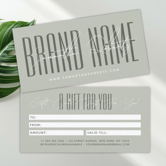 Modern add brand name script typography gift card