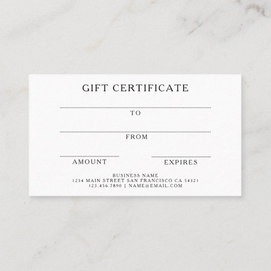 Modern Add Your Logo Beauty Gift Certificate  名刺 (裏面)