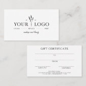 Modern Add Your Logo Beauty Gift Certificate  名刺 (正面/裏面)