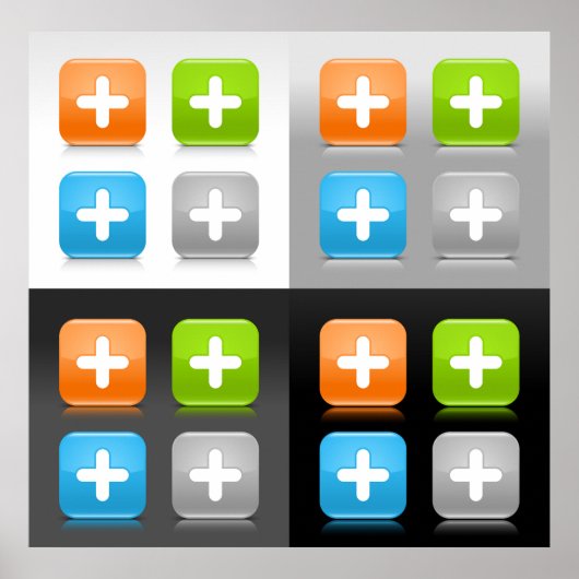 Modern Addition Math Symbol Shiny Glassy Icons ポスター (正面)