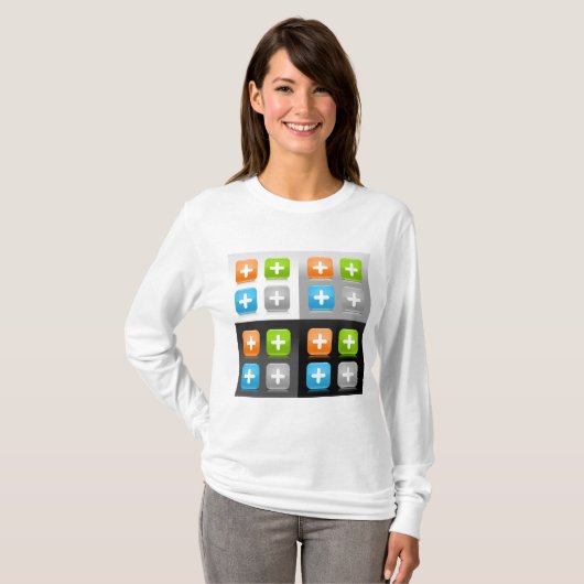 Modern Addition Math Symbol Shiny Glassy Icons Tシャツ (正面フル)