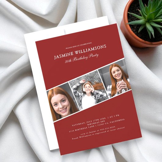  Modern  adult photo collage  birthday party 招待状