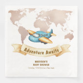 Modern Adventure World Map Airplane Baby Shower (正面)