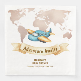 Modern Adventure World Map Airplane Baby Shower