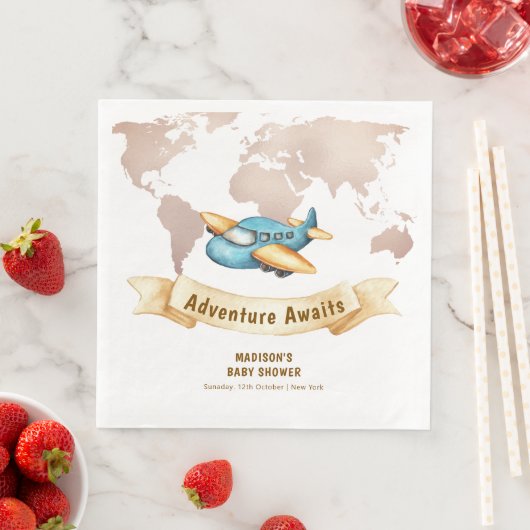 Modern Adventure World Map Airplane Baby Shower (インサイチュ)