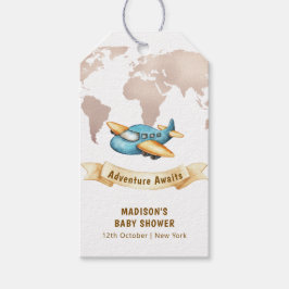 Modern Adventure World Map Airplane Baby Shower ギフトタグ