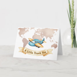 Modern Adventure World Map Airplane Baby Shower サンキューカード