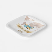 Modern Adventure World Map Airplane Baby Shower ペーパープレート (傾斜あり)