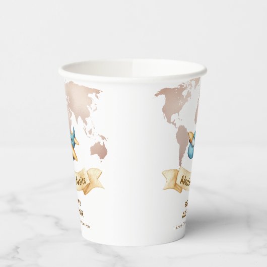 Modern Adventure World Map Airplane Baby Shower  紙コップ (左)
