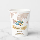 Modern Adventure World Map Airplane Baby Shower  紙コップ (正面)
