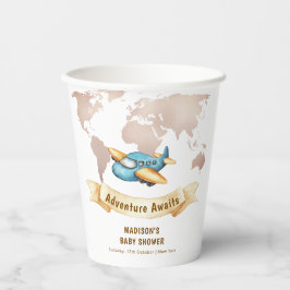 Modern Adventure World Map Airplane Baby Shower 紙コップ