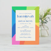 Modern Aesthetic Bat Mitzvah Colorful Geometric 招待状 (スタンド正面)