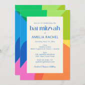 Modern Aesthetic Bat Mitzvah Colorful Geometric 招待状 (正面/裏面)