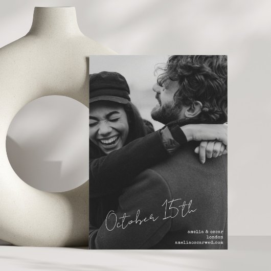 Modern Aesthetic Black and White Wedding セーブザデート