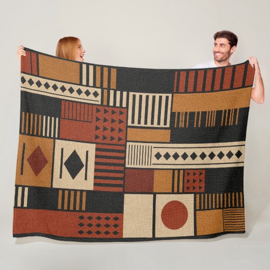 Modern African Mudcloth Sherpa Blanket Decor フリースブランケット (インサイチュ)