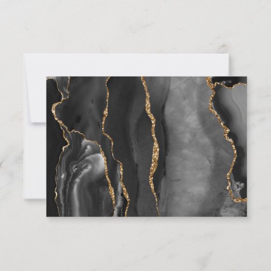 Modern Agate Frame Black Gold Wedding RSVP (裏面)