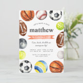 Modern All Star Sports Balls Team Kid Boy Birthday 招待状 (スタンド正面)
