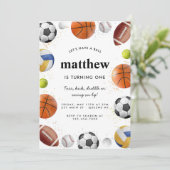 Modern All Star Sports Balls Team Kid Boy Birthday 招待状 (スタンド正面)