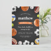 Modern All Star Sports Balls Team Kid Boy Birthday 招待状 (スタンド正面)