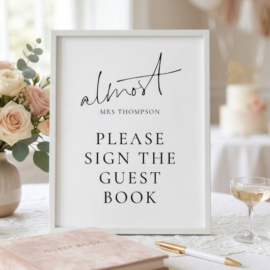 Modern Almost Mrs Sign Guest Book Bridal Shower ポスター