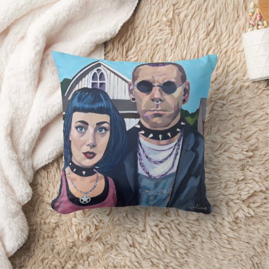 Modern American Gothic  Art- Grant Woods Inspired クッション (ブランケット)