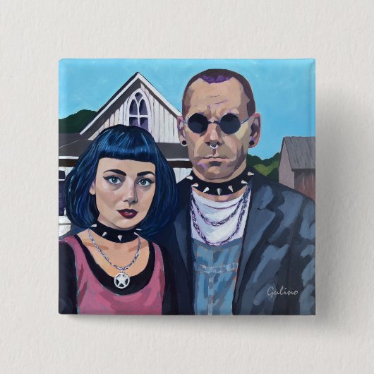 Modern American Gothic  Art- Grant Woods Inspired 缶バッジ (正面)