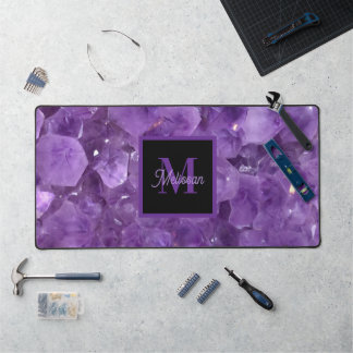 Modern Amethyst Birthstone Monogram Name デスクマット