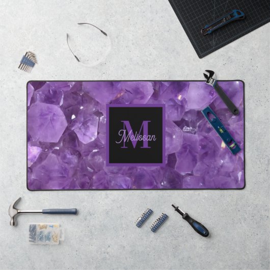 Modern Amethyst Birthstone Monogram Name デスクマット (ワークステーション)
